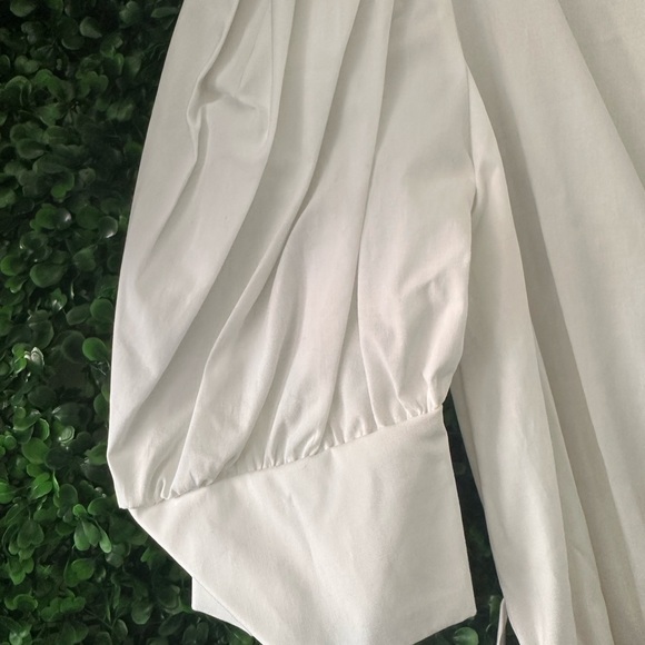 White Cotton Dress with Black Belt - Picture 3 of 5